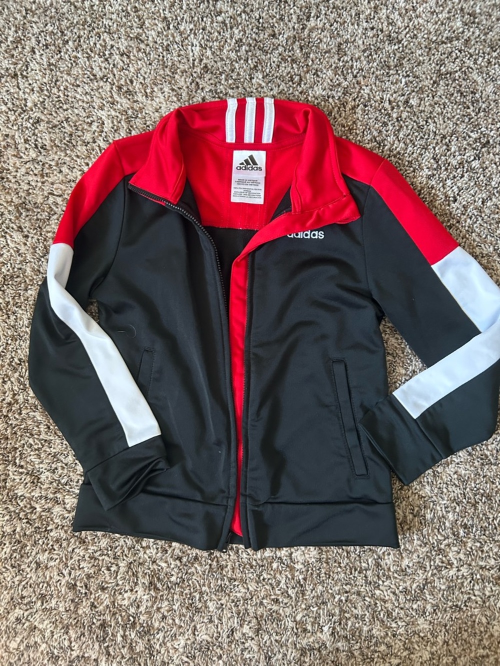 adidas Kids Black, Red & White Zip-Up Track Jacket